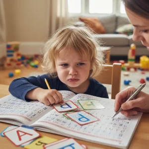 کودک کلافه در یادگیری زبان انگلیسی