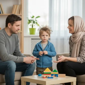 پدر و مادر در کنار فرزند مبتلا به اختلال رفتاری